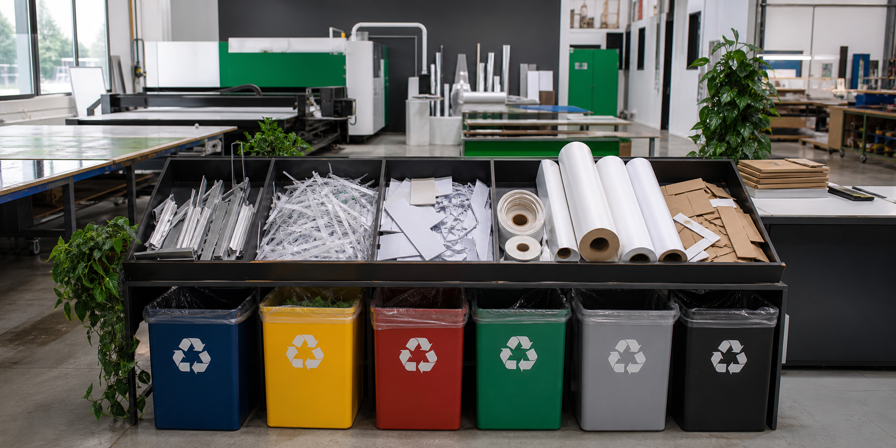 Sorted production materials ready for recycling